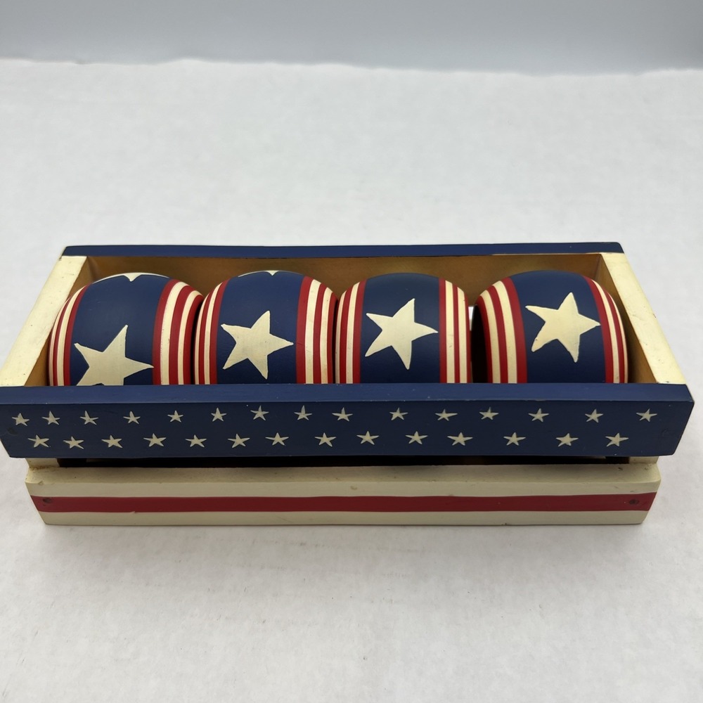 American Flag Wood Napkin Rings Stars & Stripes Americana Patriotic 4 In‎ Crate